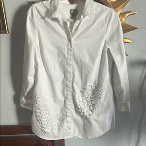 Chico's White Shirt with Pineapple Embroidery